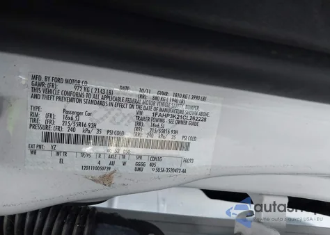 2012 Ford Focus Se z USA, uszkodzony, nr VIN 1FAHP3K21CL262228